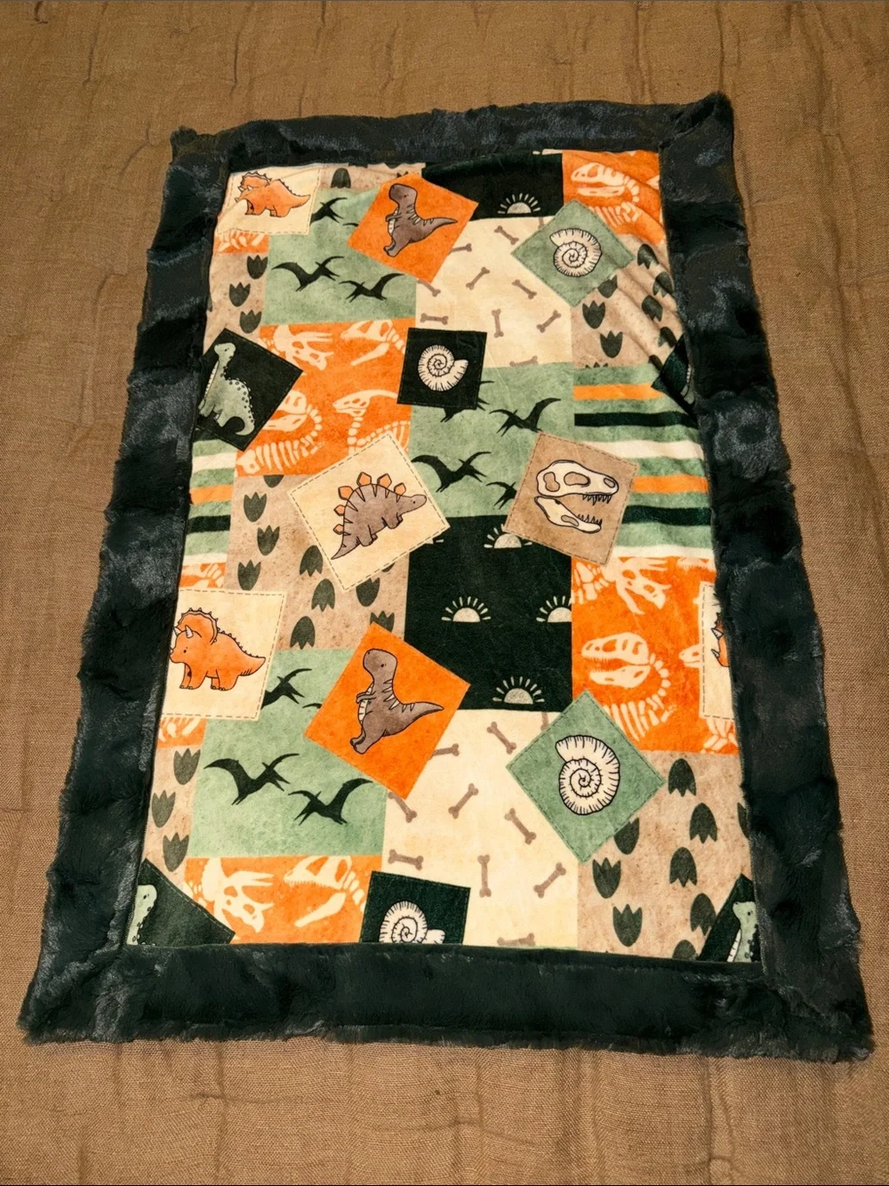 Plush Dino Patchwork Baby Throw Blanket - Gray Orange Green